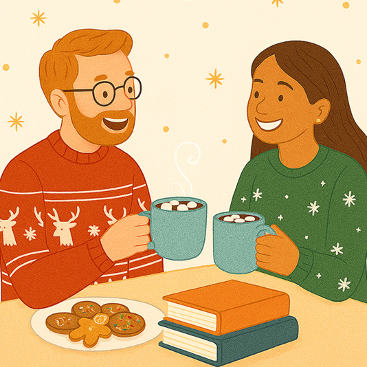 Ilustración de una pareja sonriendo y conversando.